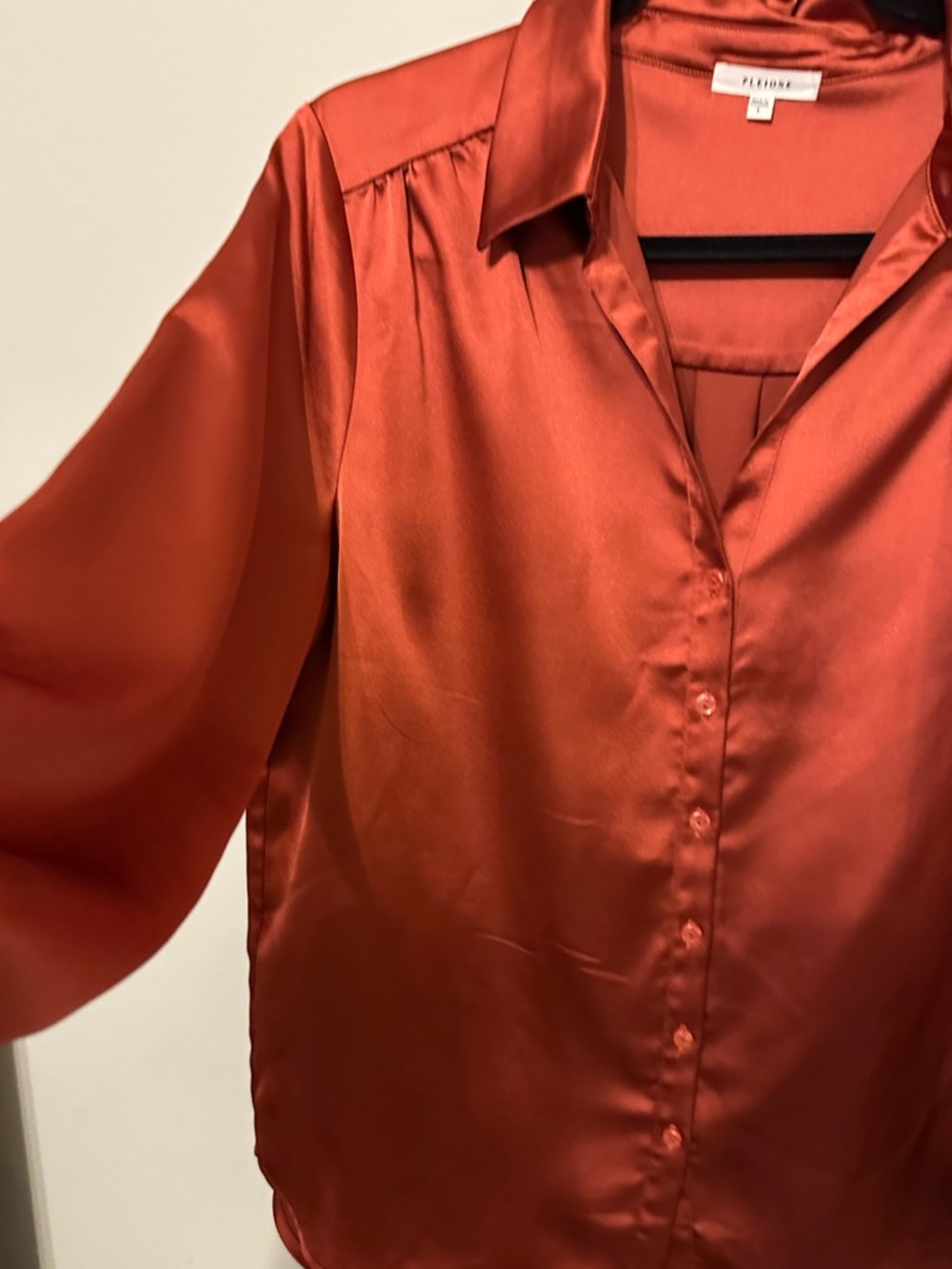 PLEIONE Lustrous Satin Button-Down Blouse - Picture 8 of 9